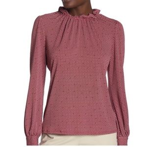 Adrianna Papell Red Geometric Pattern Long Sleeve Blouse Size Small